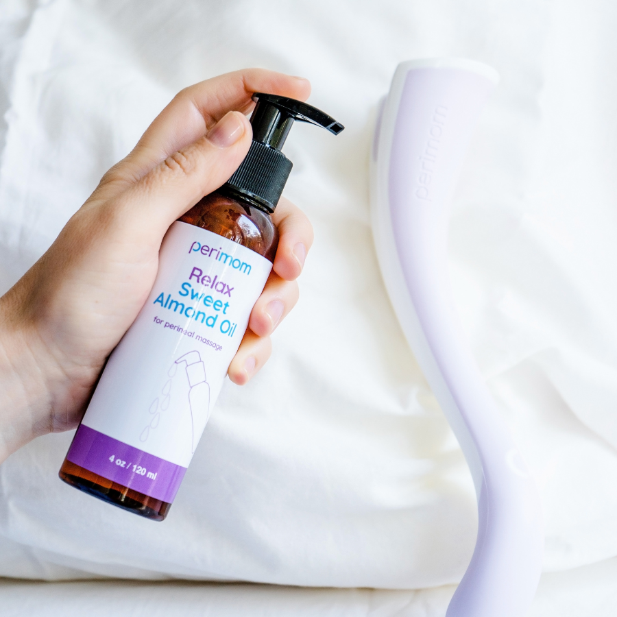Premium massage oil included with the Perimom Perineal Massager for smooth application
