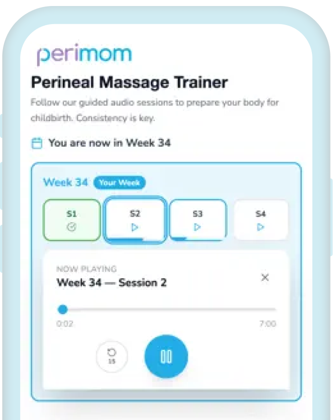App Perimom Trainer che mostra una sessione guidata settimanale